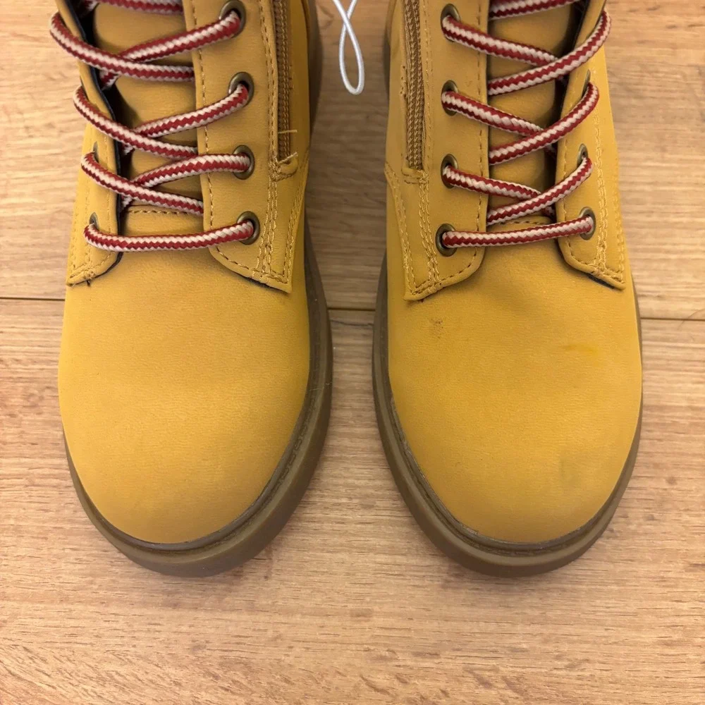 STEVE MADDEN JJumble Combat Boots Tan Kids Size 2 Side Zip Lace Up Low Heel